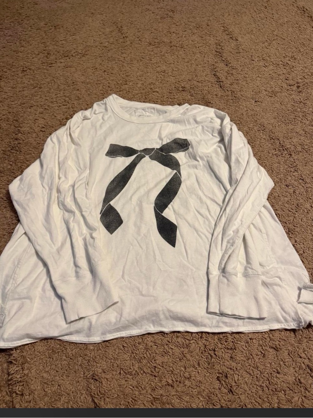 aerie White Long-Sleeve Tee with Black Bow Print
